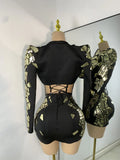 Sparkly Sequined Mirrors Technological High Street Short Summer Three Pieces Dress Sexy Stage Women Outfit Singer Show Wear