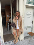 Women Shaggy Faux Fur Patchwork Mid Length Coat Lapel Open Front Long Sleeve Vintage Coats Elegant Winter Warm Outerwear 2026