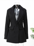 Lady Solid Waist Cinching Blazer Dress Fashion Full Sleeve Lapel V-neck Double Breasted Slim Vestidos 2026 Office Street Gown