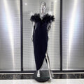 Women's Summer Ruffle Trim Off-the-shoulder Black Dress Fashion Elegant Party Bandage Evening Performance Gown Vestido De Festas