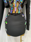 Women Long Sleeve Sequin Mini Bodycon Three Piece Set Birthday Evening Party Costume Bar Nightclub Performance Stage Outfit