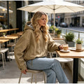 Khaki Hooded Cropped Jacket Faux Two‑inner Zip‑up Plaid Fabric Drawstring Bottom Women Coats Spring Autumn Casual Daily Outfits