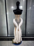 Women Sexy Strapless Sparkly Diamonds Tassel Mesh See Through Dress Celebrate Birthday Evening Party Nightclub Stage Costume