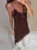 Sexy V-neck Sling Dress Women Fashion Sleeveless Lace Patchwork Irregular Mini Dresses Lady Summer Chic Casual Holiday Robe
