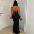Women's Sheer Mesh Velvet Sequins Maxi Dress Sexy Straps Backless Sequins Maxi Dress Evening Gowns Sexy Birthday Outfits