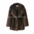 Winter 2026 Trend Burgundy Obsession Long Faux Mongolia Sheep Fur Jacket Coat Women Chic Lapel Collar Fluffy Overcoat