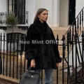 Vintage Fashion Fur Trim Collar Faux Mink Fur Coat Women Winter Luxury Warm Shearling Jacket Classic Overcoat Outerwear