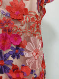 Colorblock Patchwork Flower Embroidery Dresses for Women O Neck Short Sleeve High Waist Bodycon Applique Style Dress Female