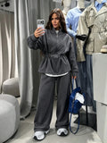Multi Color Fleece Two Piece Outfit Womens Zip Up Drawstring Waist Pocket Jacket Lady Fall Winter Daily Streetwear Trendy Wear