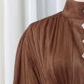 Luxury Afternoon Tea High Neck Pleated Maxi Dress for Women Puff Sleeve Ruched Waist Tiered Flared Skirt for Wedding Guest