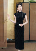 Retro Chinese Style Velvet Sleeved Qipao 2024 Spring/Summer New Slim Fashionable Women's Cheongsam Dress