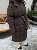 Warm Stand Neck Cotton Long Coats Women Elegant Single Breasted Zipper Belt Lace Up Outwear Female Winter Chic High Streetwear