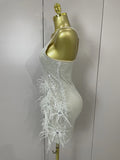 Luxury Sparkling Diamond Feather Sexy V-Neck Sequined Halter Mini Dress 2026 New Women Celebrate Birthday Party Cocktail Dreses