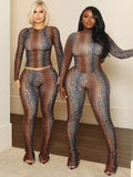 Snake Colorful Print 2-Piece Set Women Tracksuit Tight Crop Tops+Leggings Matching Stretch Streetwear Hipster Outfits