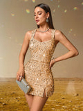 Sexy Summer Velvet Sequin Nightclub Dress Women Backless Slit Party Club Mini Dresses for Lady Birthday Evening Short Dress