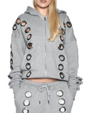Y2K Hooded Crop Jacket Women Fall Hooded Metal Hollow Skinny Trend Simple Classic High Streetwear Casual Basis Coat