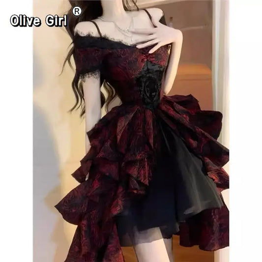 Olive Girl Red Embroidered Lolita Dress for Ren Faire 2026 Fairycore Photoshoot Everyday Wear S-XL XS-3XL Plus Size Hand Embroidered Dramatic Silhouette Romantic Editorial Not Costume Lolita Dress Chinese Heritage Fashion Women