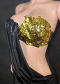 New European American Fashion Y2K Party Sexy Gold Backless Top Slit Long Skirt Floor-Length Feathers Tassels Patterns Beading