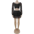 Sexy 2 Pieces Set Skirt Long Sleeve Off‑Shoulder Lace‑Up Crop Top and Mini Skirt Matching Sets Party Club Nightout Dresses