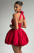 Elegant Red Backless Corset Halter Mini Dress Women Puff Hem Short Dresses Summer Evening Party Birthday Wedding Guest Cocktail