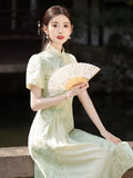 Olive Girl Green Dramatic Qipao for Ren Faire 2026 Garden Wedding Fairycore Photoshoot Everyday Wear S-XXL XS-3XL Plus Size Dramatic Silhouette Romantic Cottagecore Garden Party Editorial Not Costume Chinese Heritage Fashion Women