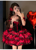 Olivegirl Sweet Lace Dress Lolita Red Cute Girl Spring High-end Women Summer Birthday Party Elegant Princess Lolita Dresses