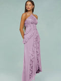 Women'S Irregular Pleated Slim Chiffon Long Dress Sexy Backless Ruffle Fashion Party Prom Elegant Evening Gown 2025 New