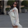 Ruffle Trim Sheer Long Sleeve Cropped Blouse Cuff Tie-Front Sheer Chiffon 2026 Summer Coquette Women Beach Casual Cover-Up Top