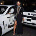 Black Long Sleeve Diamond Mesh Perspective Dress Sexy Celebrity Cocktail Party Bodycon Long Evening Dress