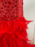 New Sexy Sparkling Red Crystals Feathers Long Sleeve Mermaid Maxi Dress Women Wedding Celebrate Luxury Birthday Party Prom Gown
