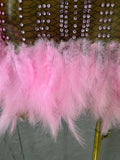 Red Pink Slim-fit Feather-Trimmed Sheer Dress Sexy Performance Costume Dance Party Singer Stage Nightclub Luxury Outfit