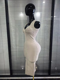 Khaki Color Women Sleeveless Sexy V-Neck Bodycon Midi Bandage Dress Celebrate Fashion Evening Party Homecoming Outfit