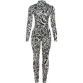 Fitness Jumpsuit Women Sexy Zip Leopard Print Full Sleeve Streetwear Activity Workout Casual Tight Stretch Overalls