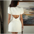 Elegant Bow Hollow Out Mini Dress Women Red Short Sleeve Sexy A-line Dresses Female 2025 Fashion Party Evening Robe White Black