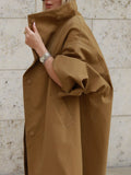 Solid Stand Collar Full Sleeve Oversized Windbreaker Women Single Breasted Lace Up Long Trench Coat Lady Autumn Casual Jacket