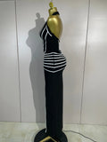 Women Backless Evening Party Prom High Quality Birthday Dress Sexy Halter Neck Black Sleeveless Slit Long Bodycon Bandage Dress