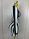 Luxury Sexy Long Sleeve Stripe Black White Mini Bandage Dress Women Knitted Celebrity Elegant Evening Club Birthday Dresses