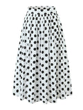 Beach Party Two Piece Set for Women Halter Neck Sleeveless Vest High Waist Polka Dot A Line Midi Skirt Suit Female
