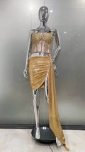 Gold Sheer Tube Top + Vertical Skirt Set Women's Fashion Hot Party Performance Evening Dress Vestido De Noche Vestidos De Fiesta