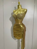 Women Two Pieces Set Sparkly Gold Sexy Top Mini Dress Eveing Celebrate Birthday Dress Party NightClub Dancer Show Stage Outfit