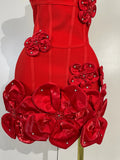 Luxury Party Prom Gown Birthday Wedding Guest Dresses Elegant Chic 3D Beaded Flower Spaghetti Strap Short Bodycon Bandage Dress