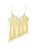 See Througth Lace Edge Tank Tops for Women V Neck Sleeveless Pathwork Hollow Out Sexy Fashionable Vest Female New
