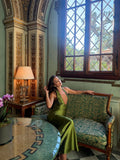 Elegant Satin Corset Long Dresses Luxury Women's Halter Maxi Dress Evening Wedding Guest Party Gown Brown Red Green Burgundy New