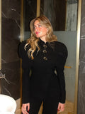 Black Luxurious Coat for Women V Neck Long Sleeve Patchwork Buttons Tunic Cape Style Short Jacket Female Autumn New