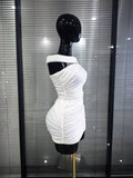 White Color Women Slash Neck Off the Shoulder High Stretch Bodycon Mini Dress Nightclub Party Celebrate Birthday Clothing
