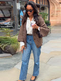 Women's Brown Knitted Cardigan Fashion Turn Down Collar Single Breasted Pockets Sweater Lady 2025 Autumn Casual Street Outerwear