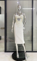 Gorgeous Pearl Glam Hollow Suspender Dress Elegant Temperament Bandage Evening Dress Performance Wear Cocktail Party Formal Gown