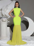2026 New Diamond Turtleneck Bodycon Long Dress Women Sleeveless Patchwork Elegant Evening Birthday Party Dinner Wedding Gowns