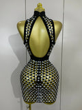 Sexy Nightclub Bar Photoshoot Stage Costumes Sparkly Diamond Mesh See Through Mini Dress Women Evening Party Club Birthday Dress