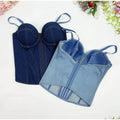 Sexy Denim Women's Corset Top Slim V-neck Sleeveless Backless Buttons Sling Vest 2026 Summer Lady Chic All-match Bustier